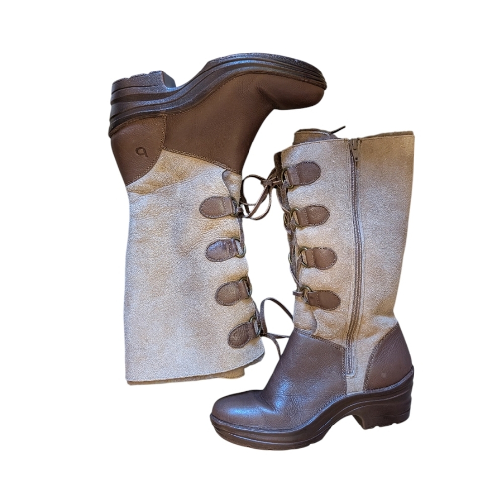 Bionica Roxen Sherpa Shearling Leather Boots Brown Taupe Tall Lace‎ Up